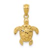 10k Polished Textured Small Diamond-cut Turtle Pendant