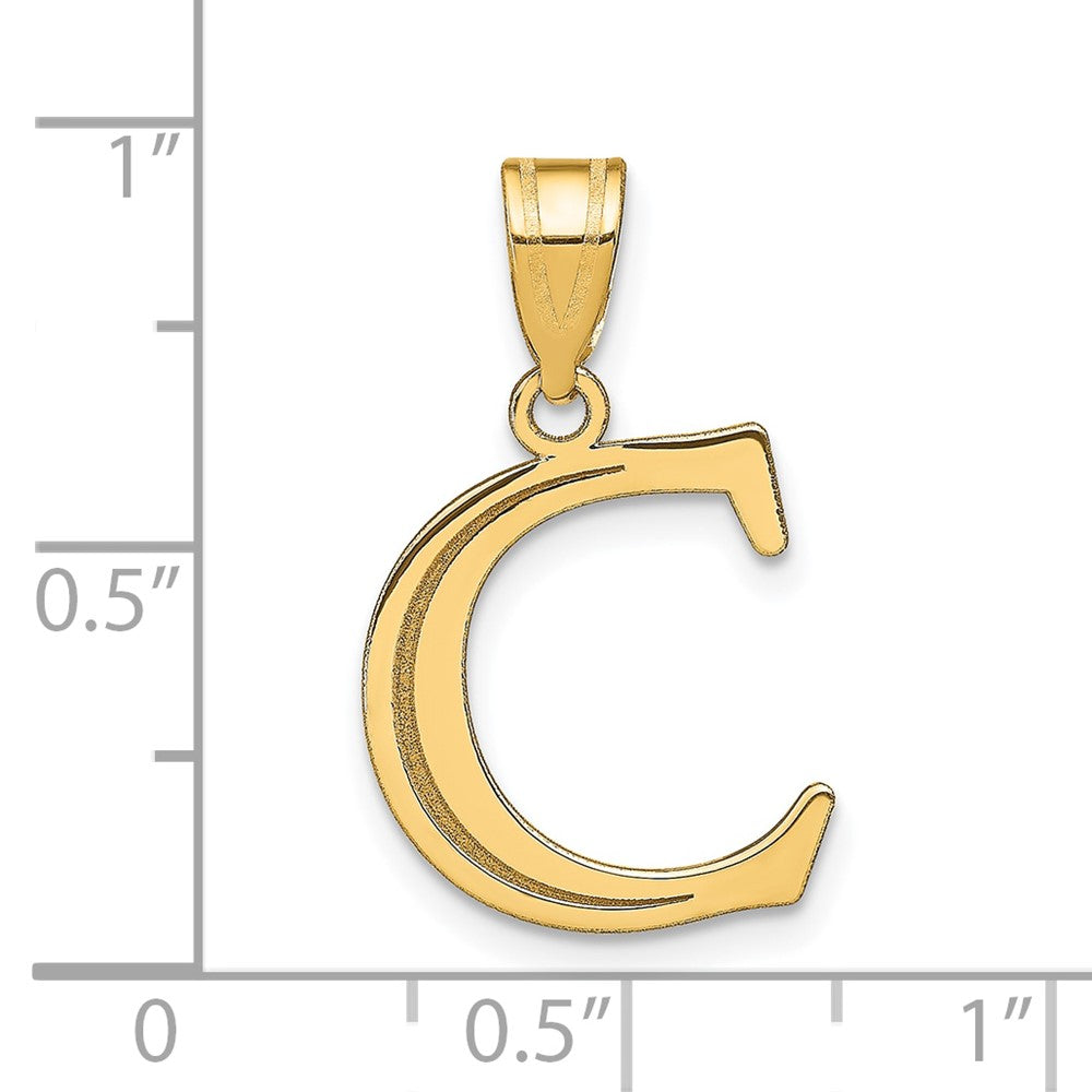 10k Large Polished Etched Letter C Initial Pendant