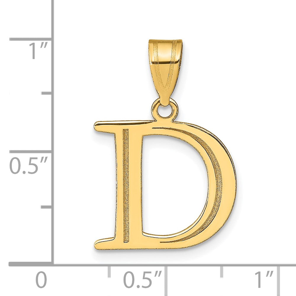 10k Large Polished Etched Letter D Initial Pendant
