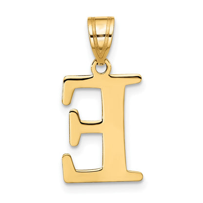 10k Large Polished Etched Letter E Initial Pendant