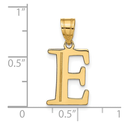 10k Large Polished Etched Letter E Initial Pendant