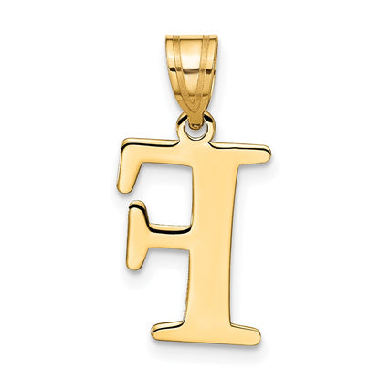 10k Large Polished Etched Letter F Initial Pendant