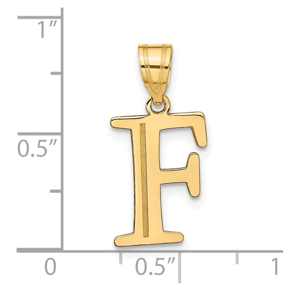 10k Large Polished Etched Letter F Initial Pendant