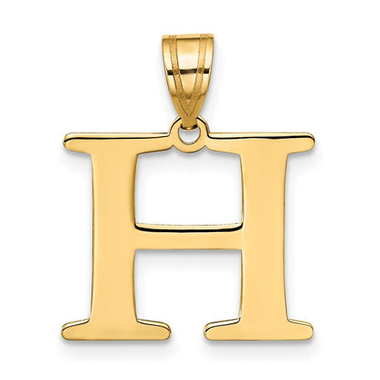 10k Large Polished Etched Letter H Initial Pendant