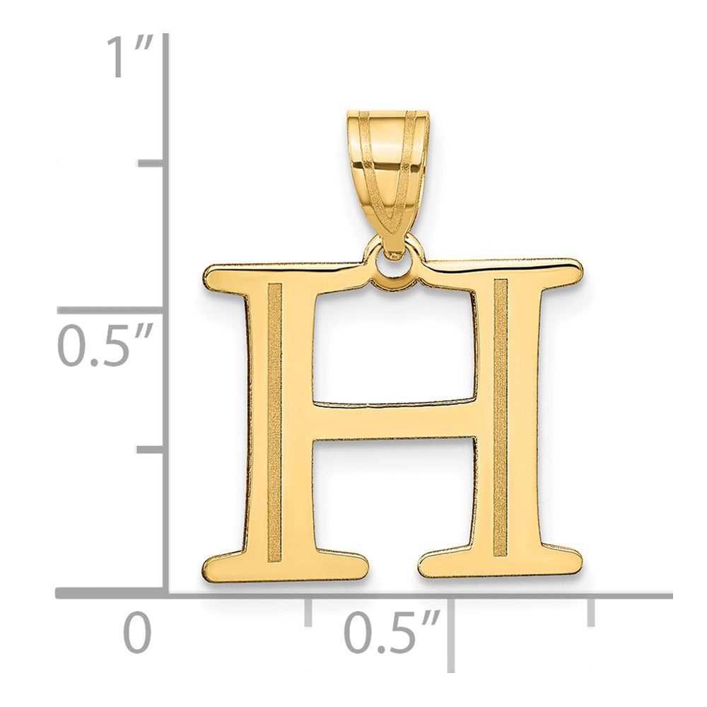 10k Large Polished Etched Letter H Initial Pendant