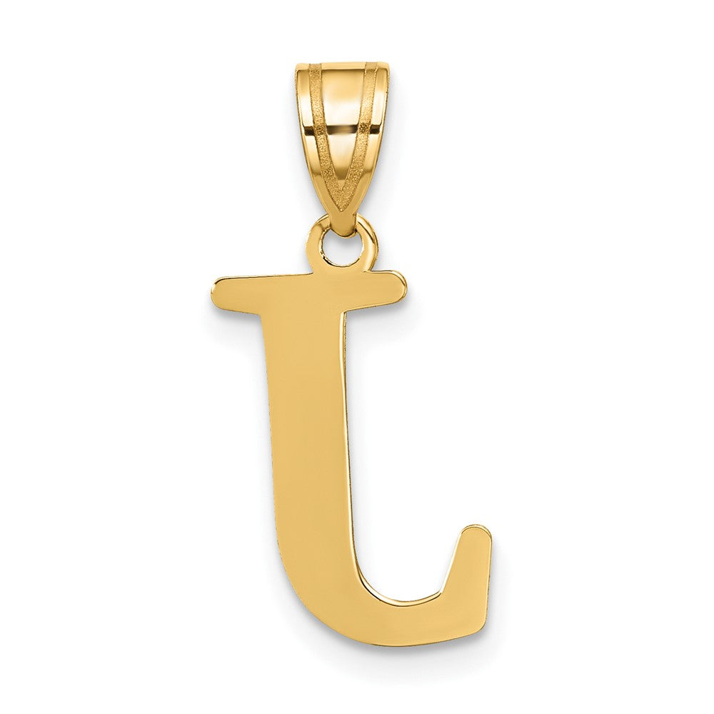 10k Large Polished Etched Letter J Initial Pendant