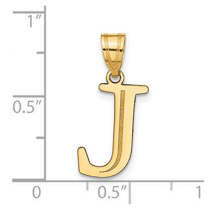 10k Large Polished Etched Letter J Initial Pendant
