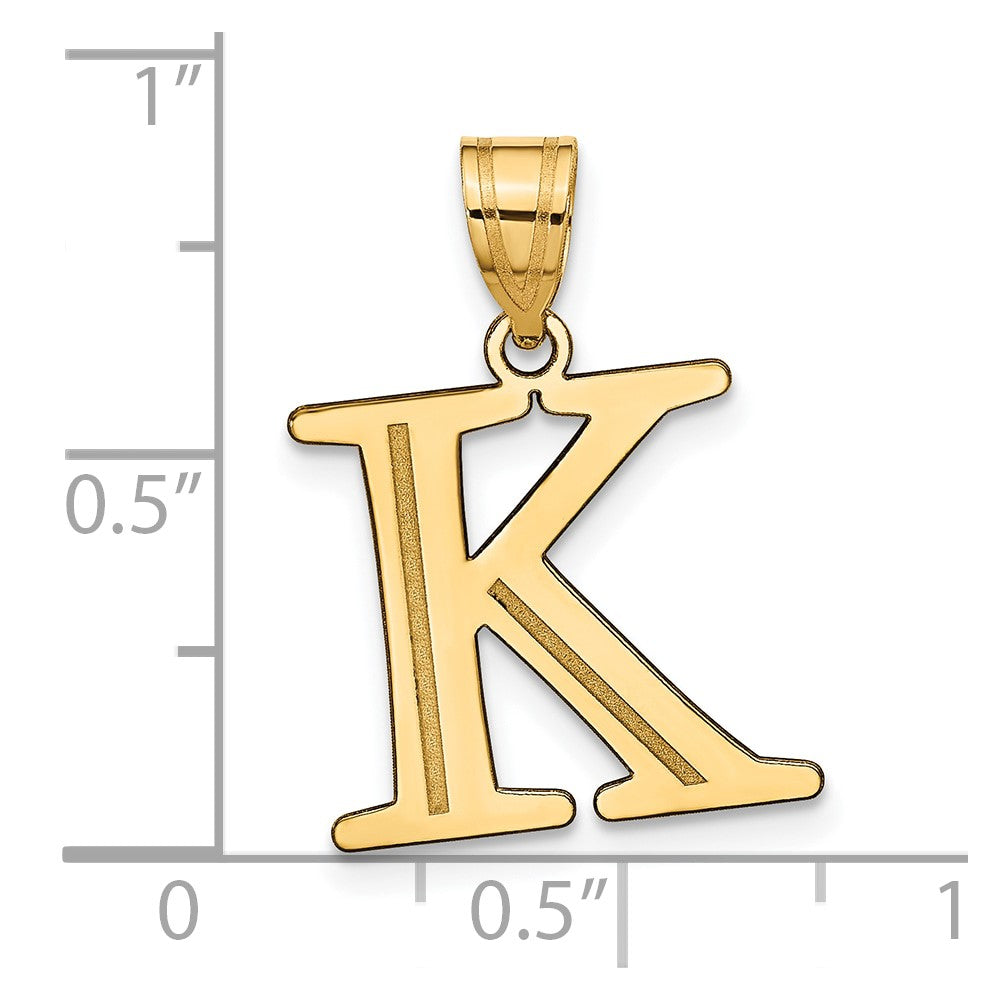 10k Large Polished Etched Letter K Initial Pendant