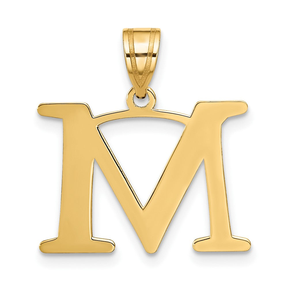 10k Large Polished Etched Letter M Initial Pendant