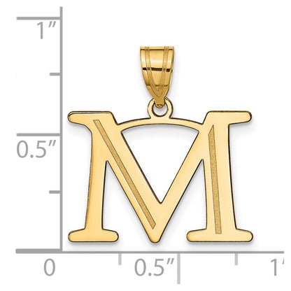 10k Large Polished Etched Letter M Initial Pendant