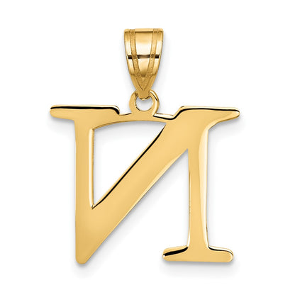 10k Large Polished Etched Letter N Initial Pendant