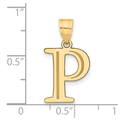 10k Large Polished Etched Letter P Initial Pendant