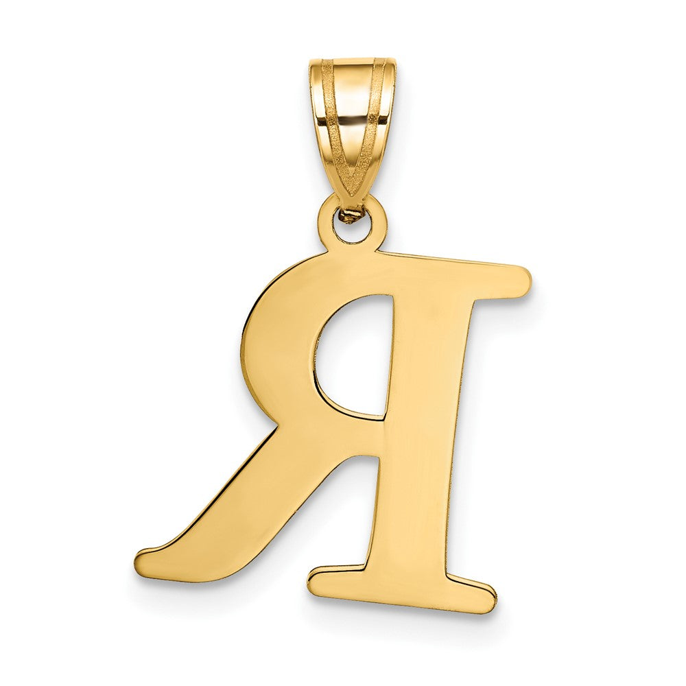 10k Large Polished Etched Letter R Initial Pendant
