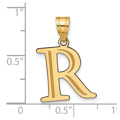 10k Large Polished Etched Letter R Initial Pendant