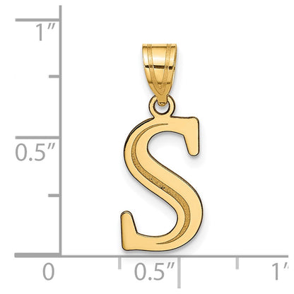 10k Large Polished Etched Letter S Initial Pendant