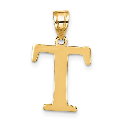 10k Large Polished Etched Letter T Initial Pendant