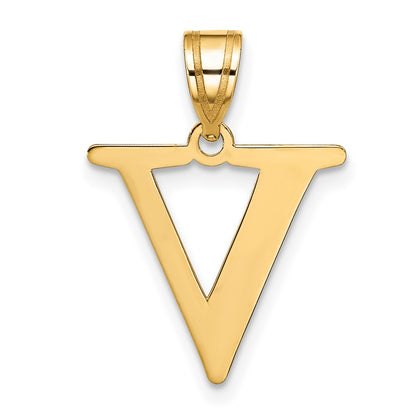 10k Large Polished Etched Letter V Initial Pendant