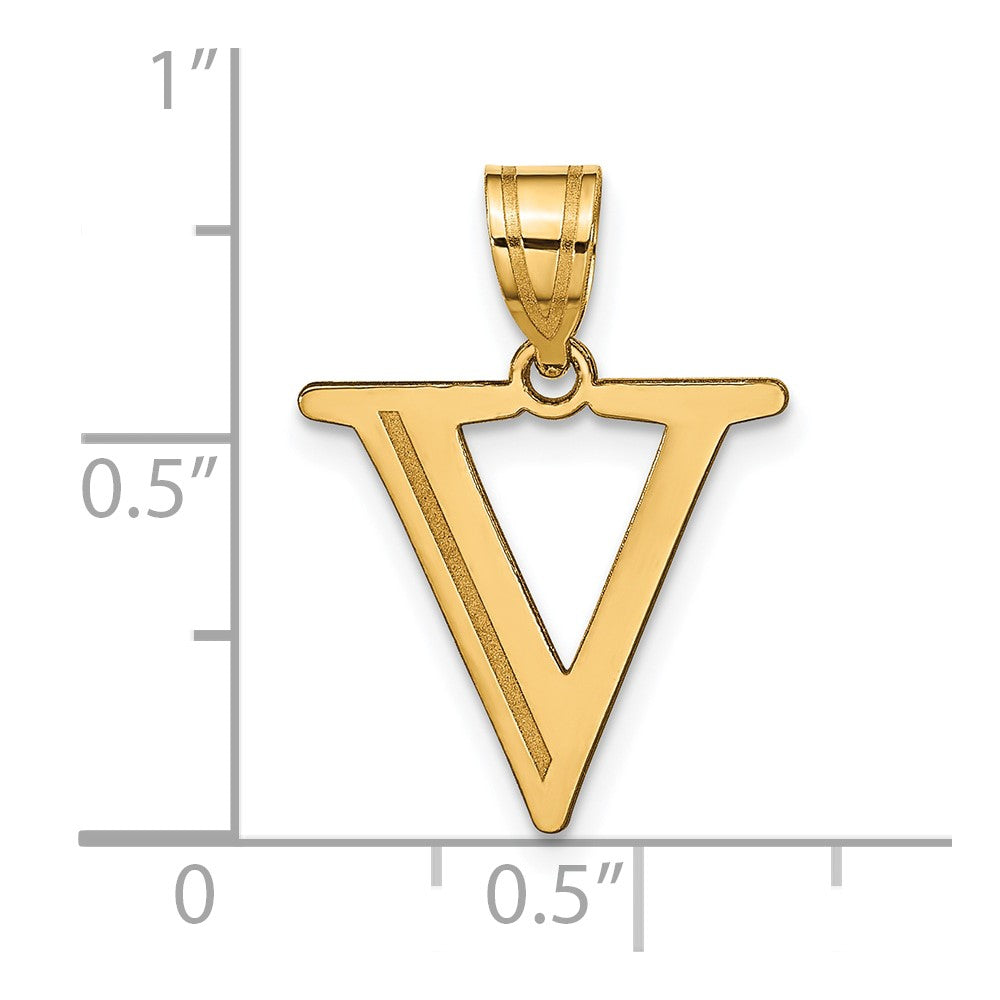 10k Large Polished Etched Letter V Initial Pendant