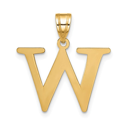 10k Large Polished Etched Letter W Initial Pendant
