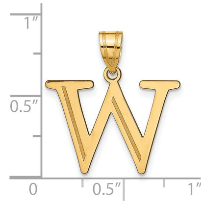10k Large Polished Etched Letter W Initial Pendant