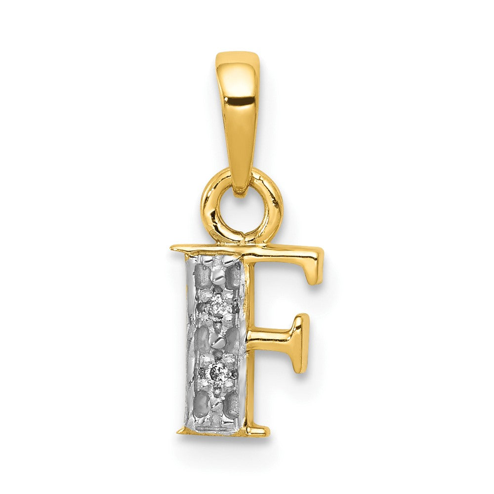 10K and White Rhodium Diamond Initial F Charm