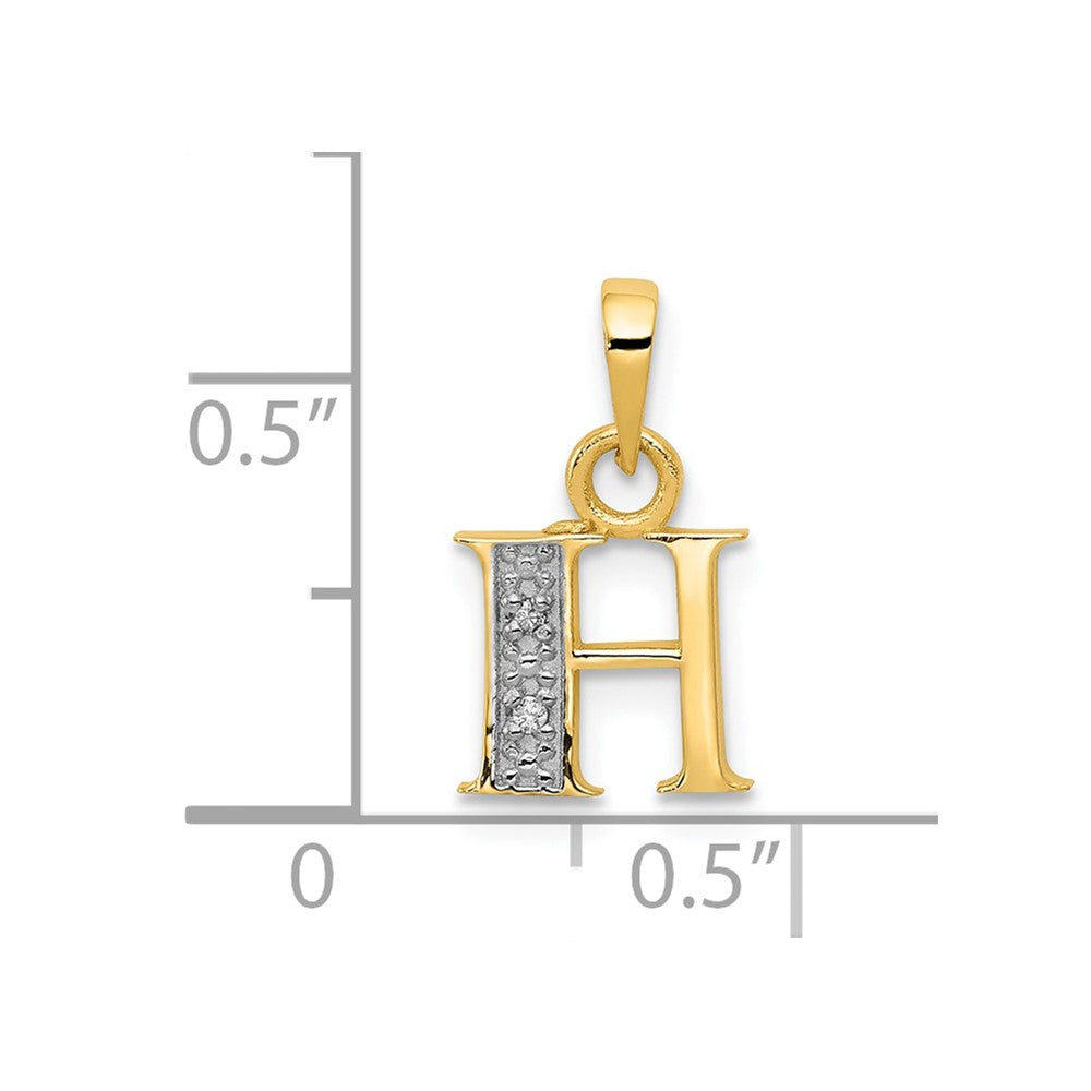 10K and White Rhodium Diamond Initial H Charm