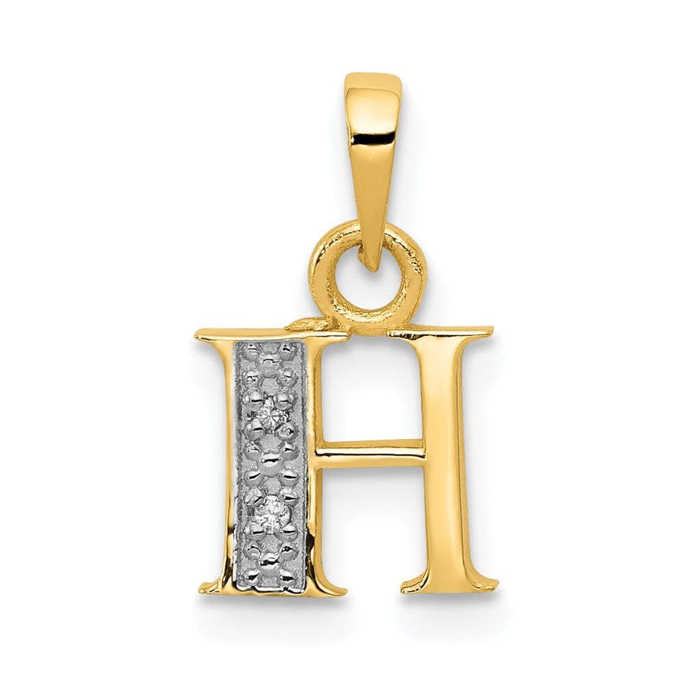 10K and White Rhodium Diamond Initial H Charm