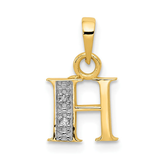 10K and White Rhodium Diamond Initial H Charm