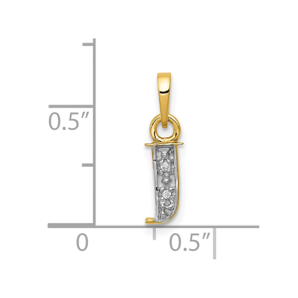 10K and White Rhodium Diamond Initial J Charm