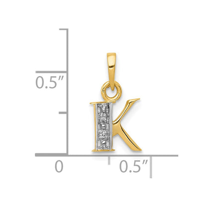 10K and White Rhodium Diamond Initial K Charm