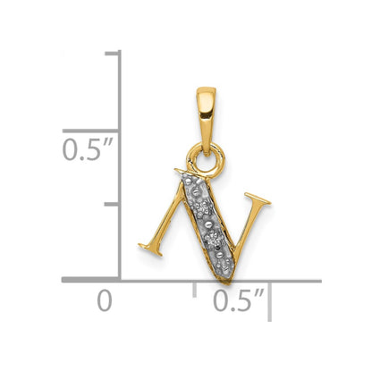 10K and White Rhodium Diamond Initial N Charm