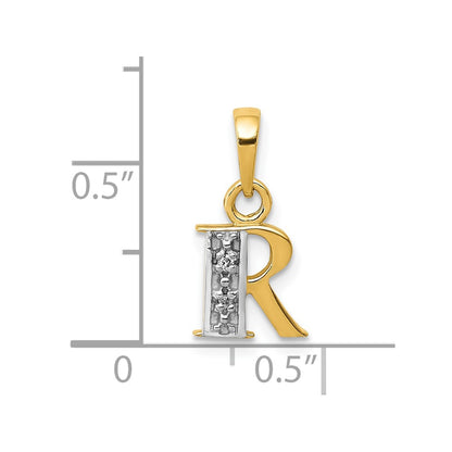 10K and White Rhodium Diamond Initial R Charm