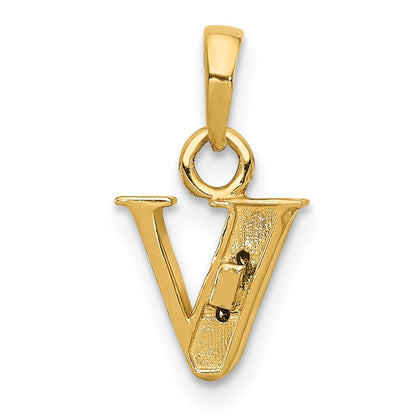 10K and White Rhodium Diamond Initial V Charm