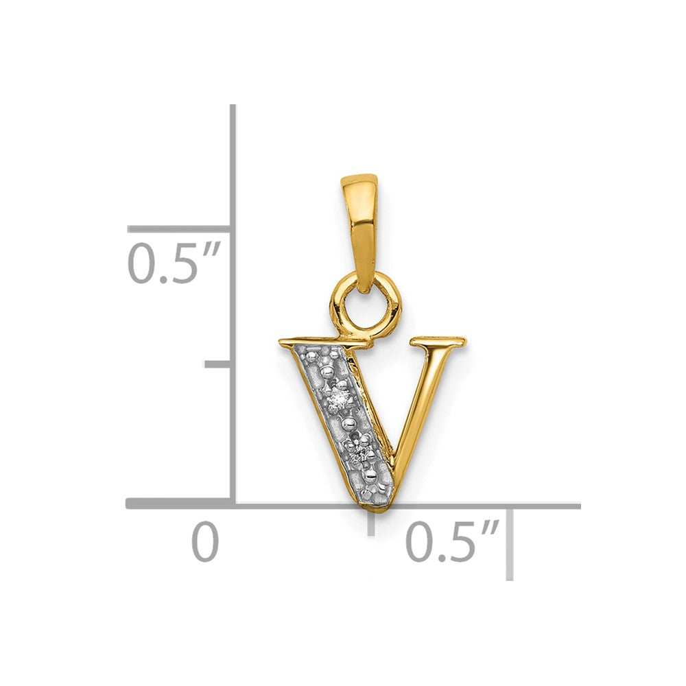 10K and White Rhodium Diamond Initial V Charm