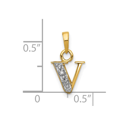 10K and White Rhodium Diamond Initial V Charm