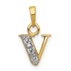 10K and White Rhodium Diamond Initial V Charm