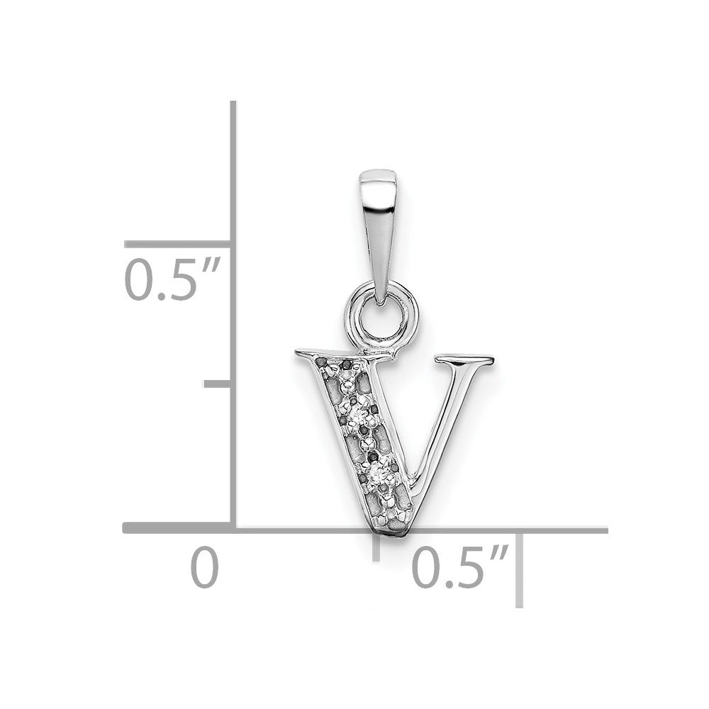 10k White Gold Diamond Initial V Charm