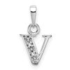 10k White Gold Diamond Initial V Charm