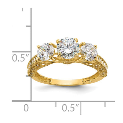 10K Tiara Collection Polished 3 Stone CZ Ring