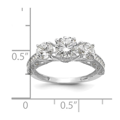 10K Tiara Collection White Gold Polished 3 Stone CZ Ring