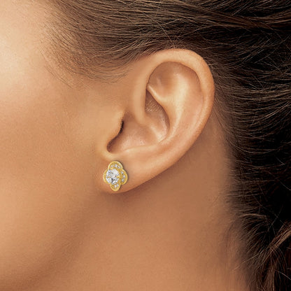 10K Tiara Collection Polished CZ Post Earrings