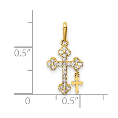 10K CZ Budded Cross with Cross Dangle Pendant