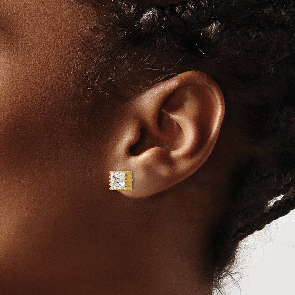 10k Tiara Collection 7mm Polished Square CZ Earrings