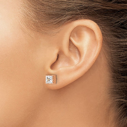 10k Tiara Collection 7mm Rose Gold Polished Square CZ Earrings