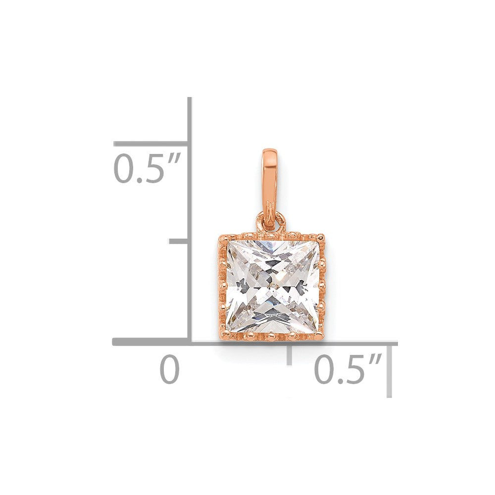 10k Tiara Collection Rose Gold Polished Square CZ Pendant