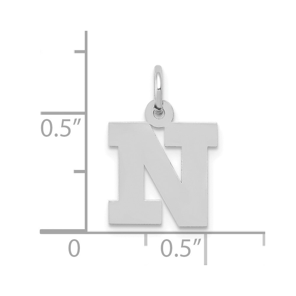10k White Gold Small Block Initial N Charm