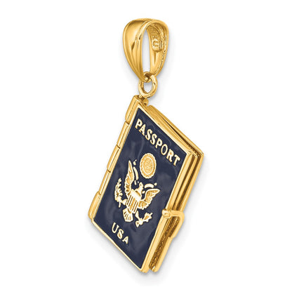 10K Enamel 3-D PASSPORT USA That Opens Pendant