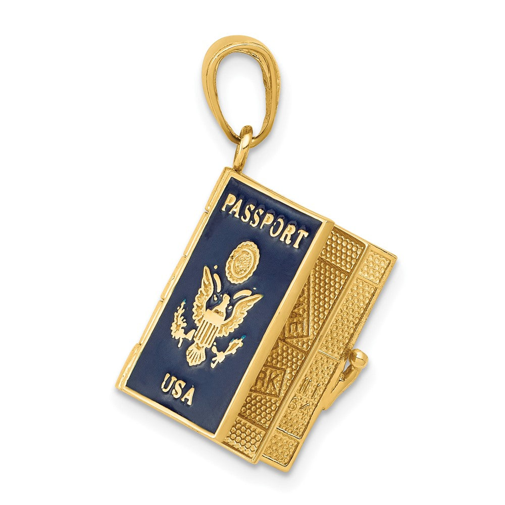 10K Enamel 3-D PASSPORT USA That Opens Pendant
