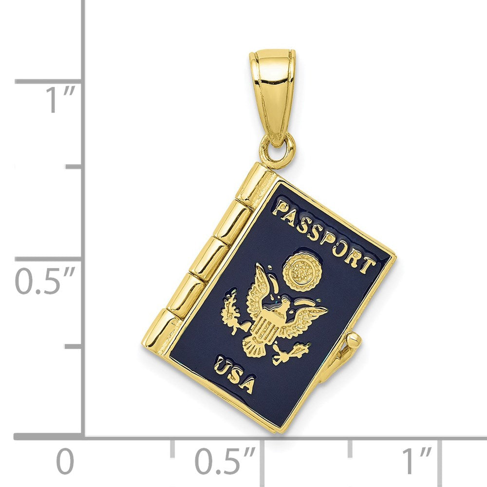 10K Enamel 3-D PASSPORT USA That Opens Pendant