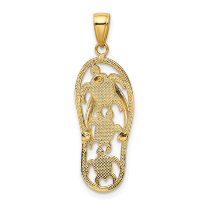 10K and Green Enamel Cut-out Flip-Flop with Sea Turtles Pendant